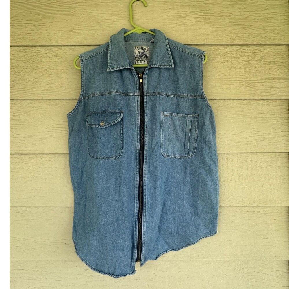 Vintage Andrew's Blues Cotton Full Zip Sleeveless Denim Vest Shirt Men's Size M